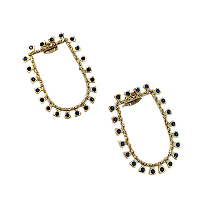 ARTIZ | 'Inverted Arch' Stud Earrings- Blue | Bronze + Crystal