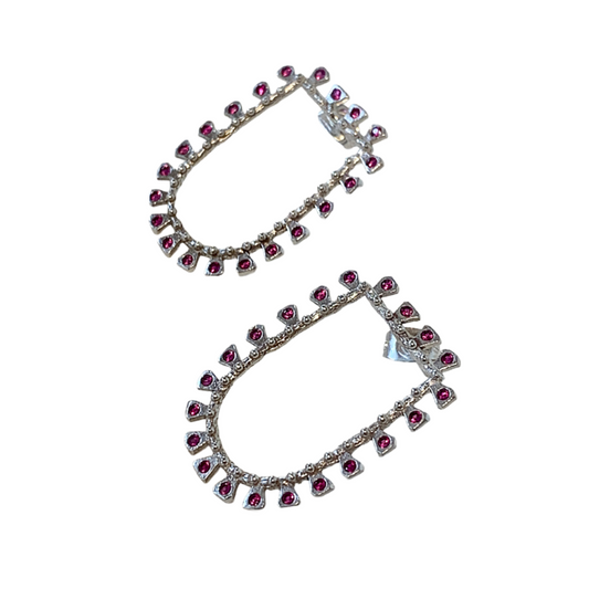 ARTIZ | 'Inverted Arch' Stud Earrings- Pink| Silver + Crystal