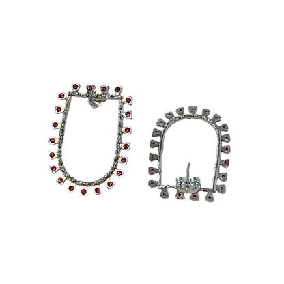 ARTIZ | 'Inverted Arch' Stud Earrings- Pink| Silver + Crystal