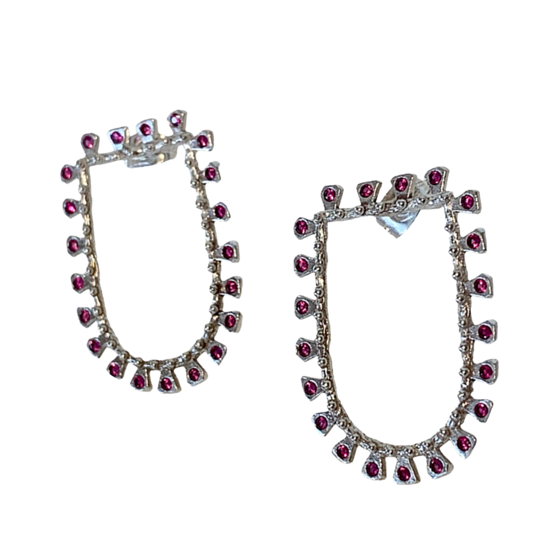 ARTIZ | 'Inverted Arch' Stud Earrings- Pink| Silver + Crystal