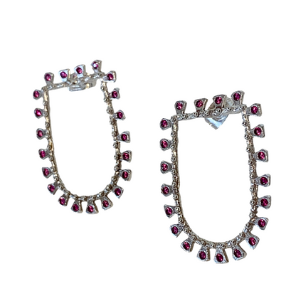 ARTIZ | 'Inverted Arch' Stud Earrings- Pink| Silver + Crystal