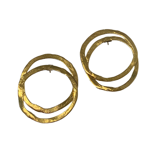 ARTIZ | 'Double Circle' Stud Earrings | Bronze + Gold Plate