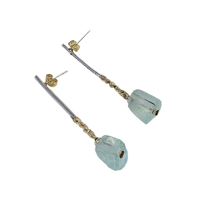 ARTIZ | 'Faceted Gem Drops' Long Stud Earrings | Silver + glass