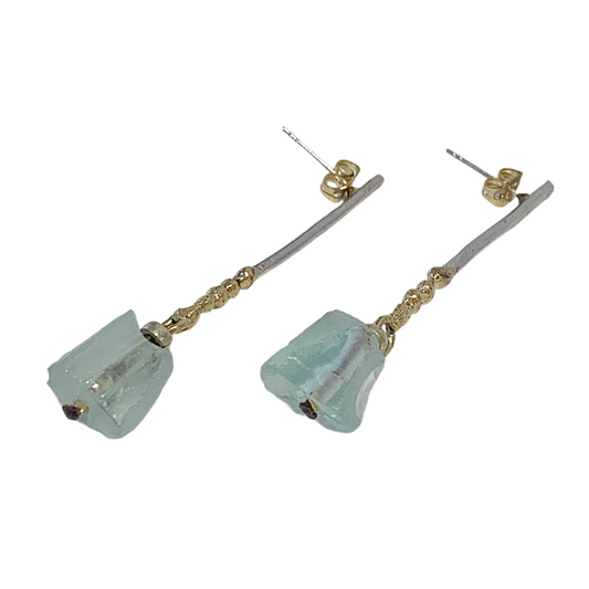 ARTIZ | 'Faceted Gem Drops' Long Stud Earrings | Silver + glass