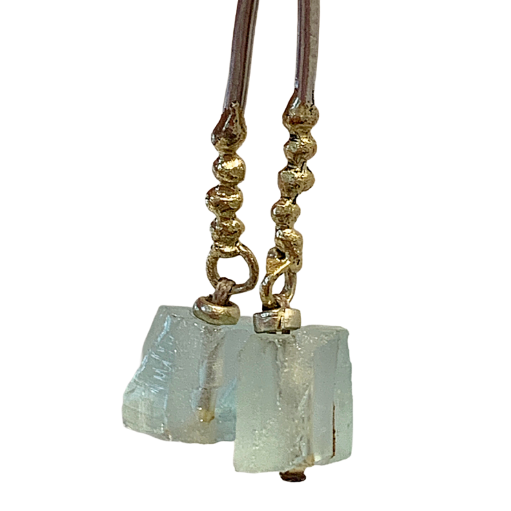 ARTIZ | 'Faceted Gem Drops' Long Stud Earrings | Silver + glass