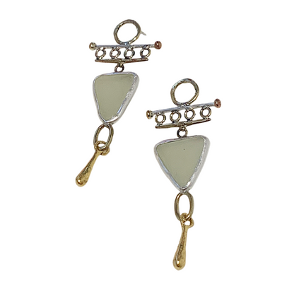 ARTIZ | 'Triangle Charm Drop’ Earrings | Glass, silver + bronze