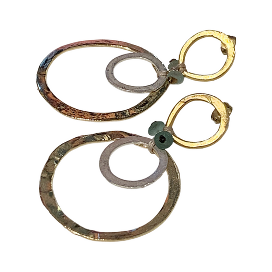 ARTIZ | 'Triple Circle’ Dangle Earrings | Bronze + Silver