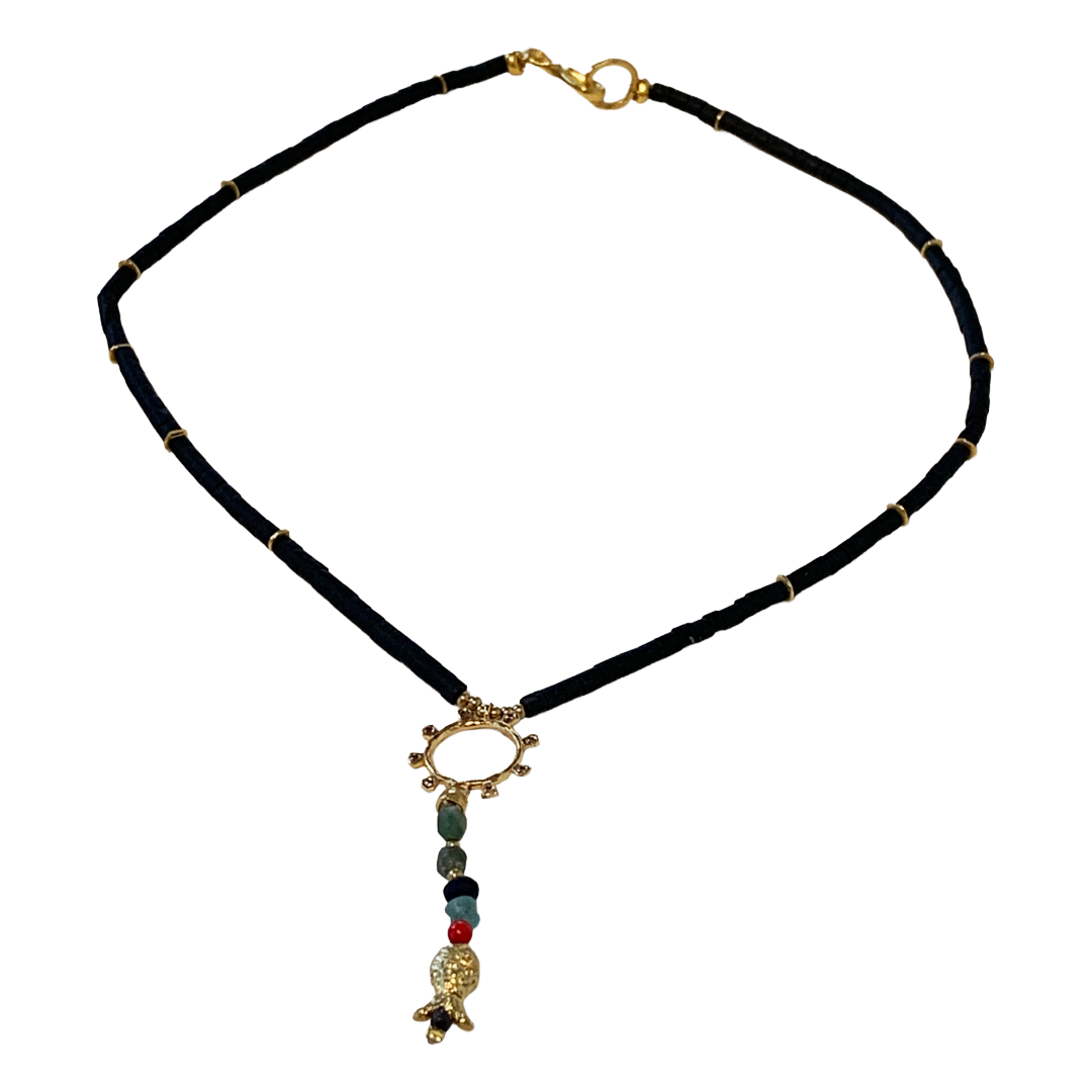 ARTIZ | 'Circle Drop’ Necklace | Fish charm  Mixed beads + Bronze