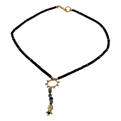 ARTIZ | 'Circle Drop’ Necklace | Fish charm  Mixed beads + Bronze