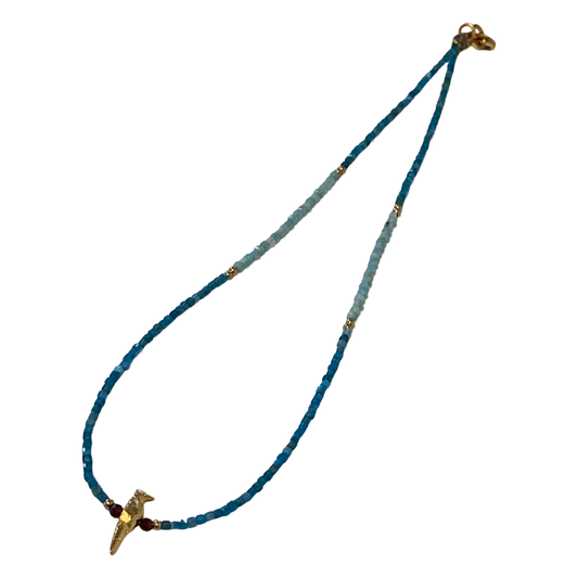 ARTIZ | 'Bird Charm’ Short Necklace #1 | Turquoise + Bronze
