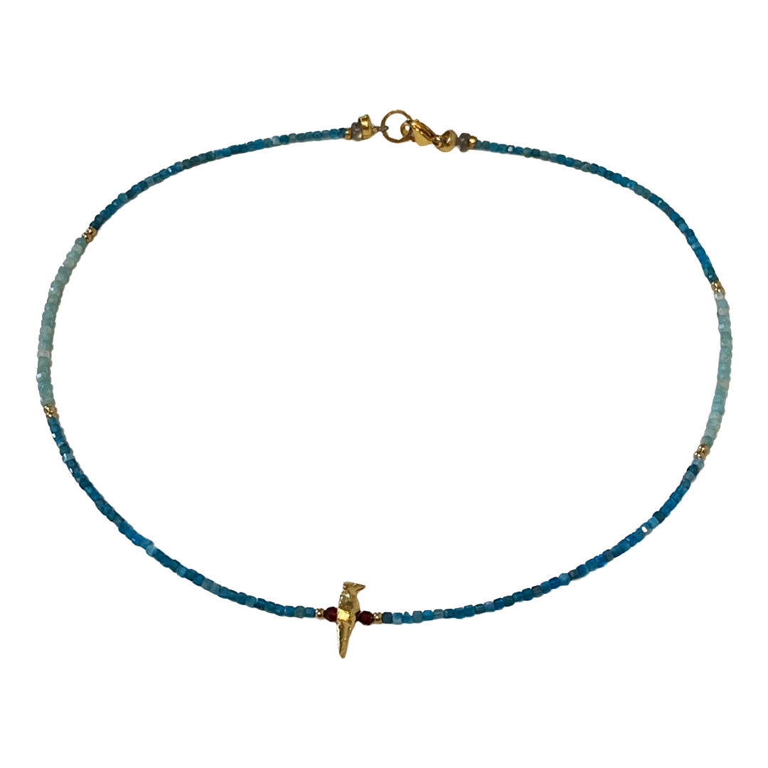 ARTIZ | 'Bird Charm’ Short Necklace #1 | Turquoise + Bronze