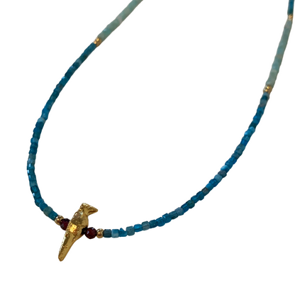 ARTIZ | 'Bird Charm’ Short Necklace #1 | Turquoise + Bronze