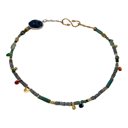 ARTIZ | 'Disc & Cup' Necklace | Mixed bead, glass + enamel | Bronze