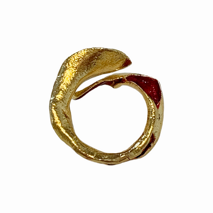 ARTIZ | 'Red Enamel Leaf Ring- Medium' #2 | Gold plated bronze