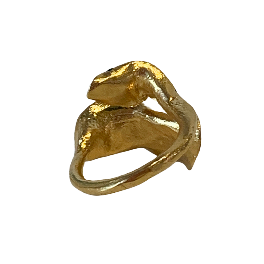 ARTIZ | 'Green Enamel Leaf Ring- Medium' #1 | Gold plated bronze
