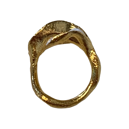 ARTIZ | 'White Enamel Leaf Ring- Medium' #1 | Gold plated bronze