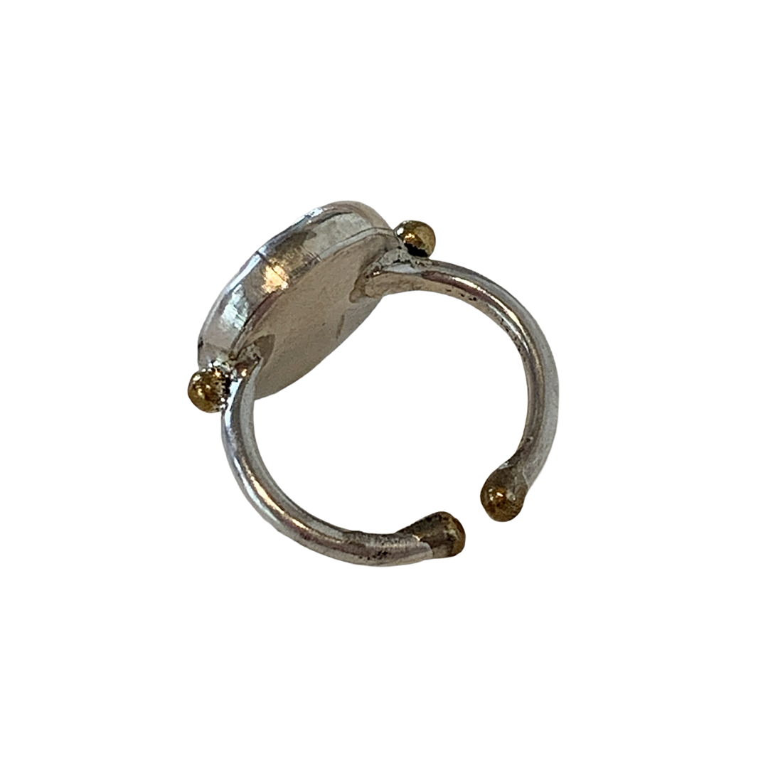 ARTIZ | 'Carved Stone Ring'- Blue | Silver + Bronze | Hand Carved Surface