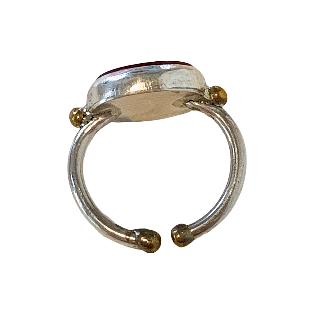 ARTIZ | 'Carved Stone Ring'- Red | Silver + Bronze | Hand Carved Surface
