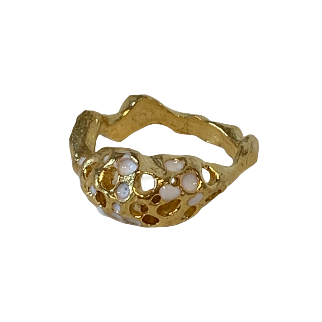 ARTIZ | 'Mesh Ring’- White | Bronze + Enamel