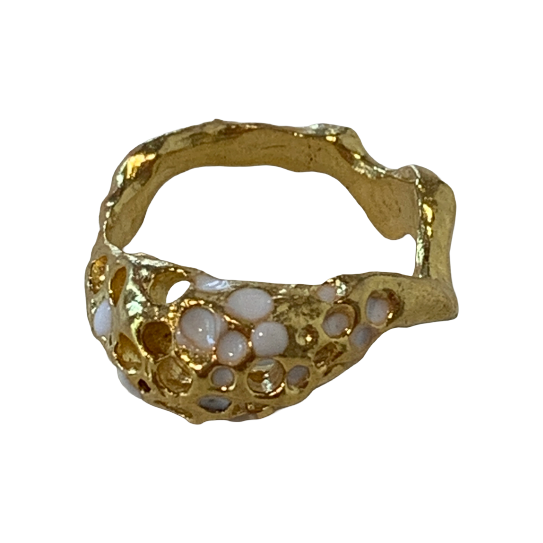 ARTIZ | 'Mesh Ring’- White | Bronze + Enamel