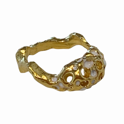 ARTIZ | 'Mesh Ring’- White | Bronze + Enamel