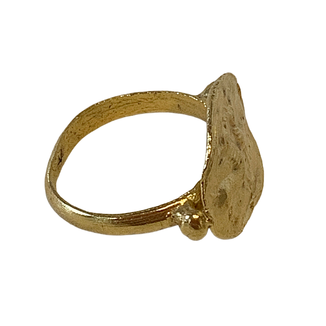 ARTIZ | 'Seal Ring’- Large | Oval + 2 Animals |Gold Plated Bronze