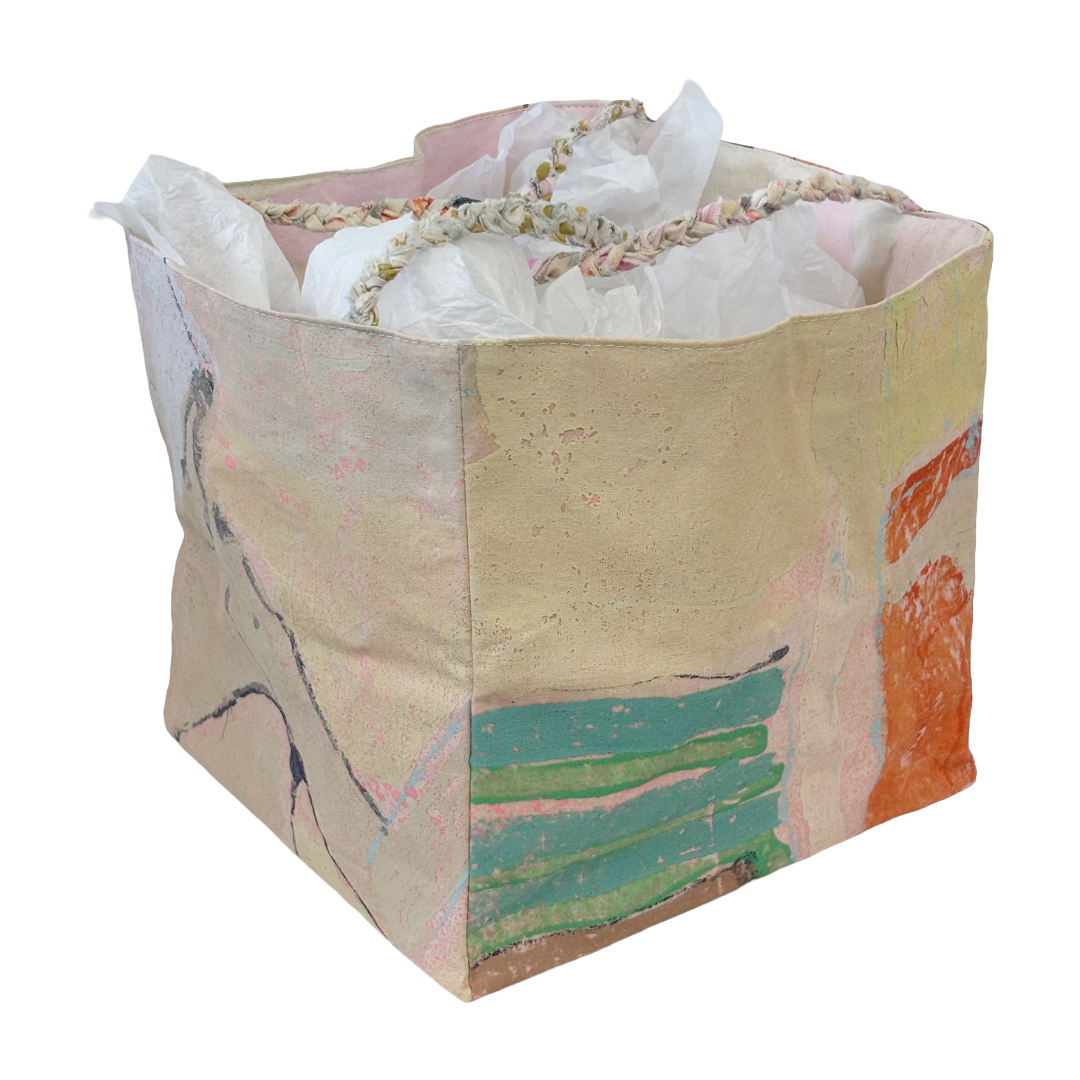 JULIE POULSEN | ‘Boat bag: Mini' (1) | Re-cycled painting / plaited handle | Small