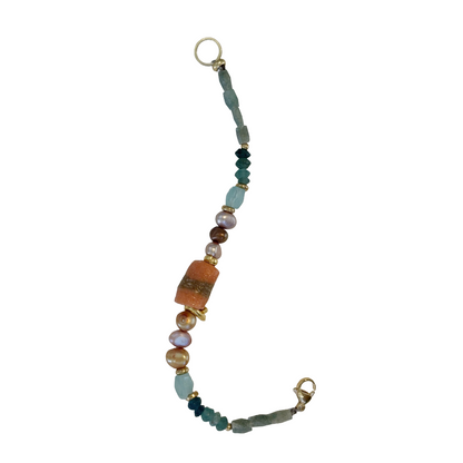 ARTIZ | 'Mixed Bead Bracelet’- Orange Bead | Jade, pearls + glass beads | bronze findings