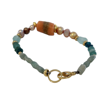 ARTIZ | 'Mixed Bead Bracelet’- Orange Bead | Jade, pearls + glass beads | bronze findings