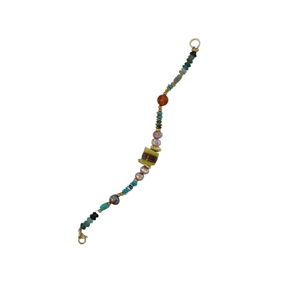 ARTIZ | 'Mixed Bead Bracelet’- Yellow Bead #3 | Turquoise, pearl + glass beads | bronze charms