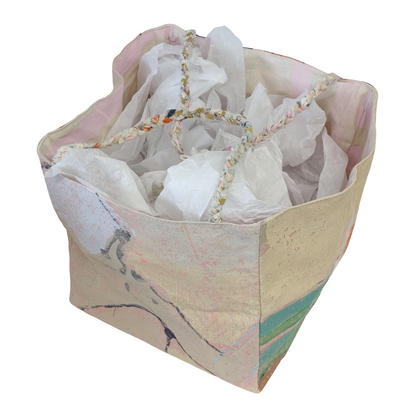 JULIE POULSEN | ‘Boat bag: Mini' (1) | Re-cycled painting / plaited handle | Small