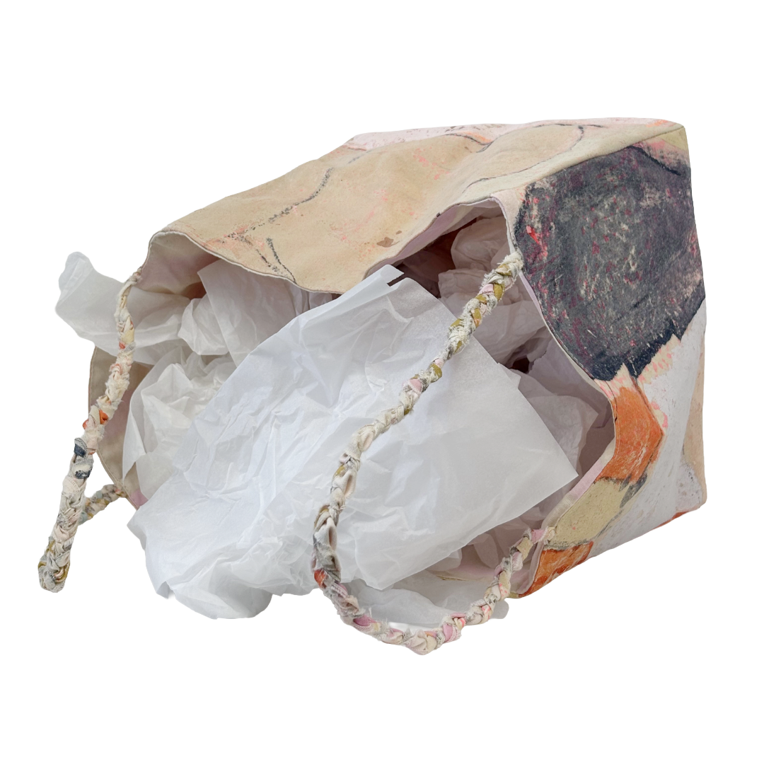 JULIE POULSEN | ‘Boat bag: Mini' (1) | Re-cycled painting / plaited handle | Small