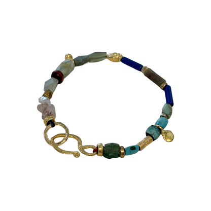 ARTIZ | 'Mixed Bead Bracelet’ | Turquoise, jade + glass beads | disc charm | bronze findings