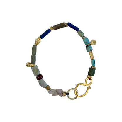 ARTIZ | 'Mixed Bead Bracelet’ | Turquoise, jade + glass beads | disc charm | bronze findings