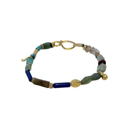 ARTIZ | 'Mixed Bead Bracelet’ | Turquoise, jade + glass beads | disc charm | bronze findings