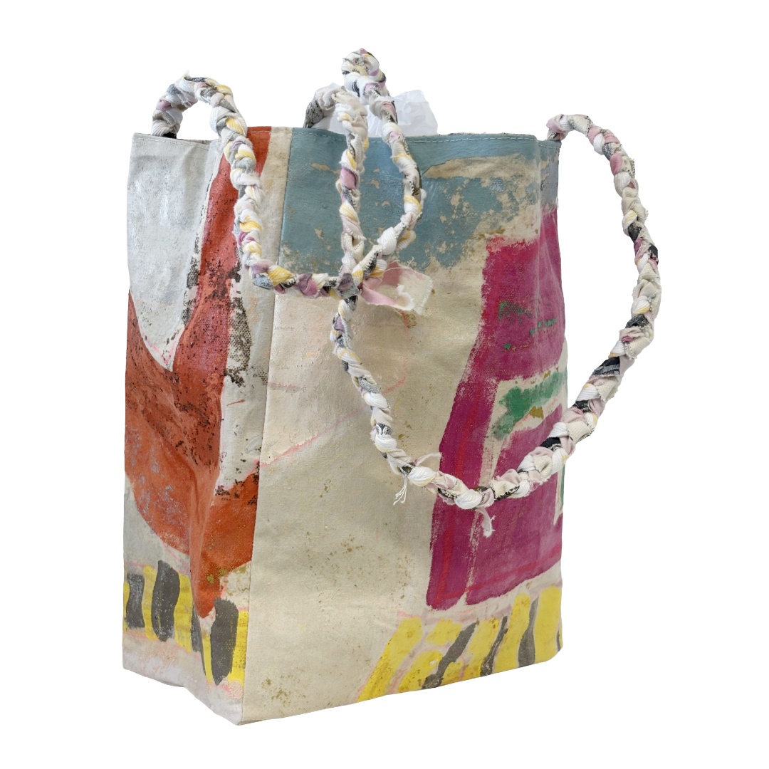 JULIE POULSEN | ‘Coffee Bean bag' (4) | Re-cycled painting / plaited handle | Small
