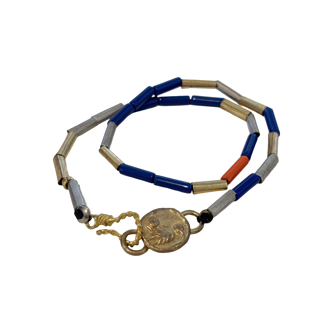 ARTIZ | Wrap Bead Bracelet’ | Lapiz lazuli, gemstone, metal + glass beads | bronze findings