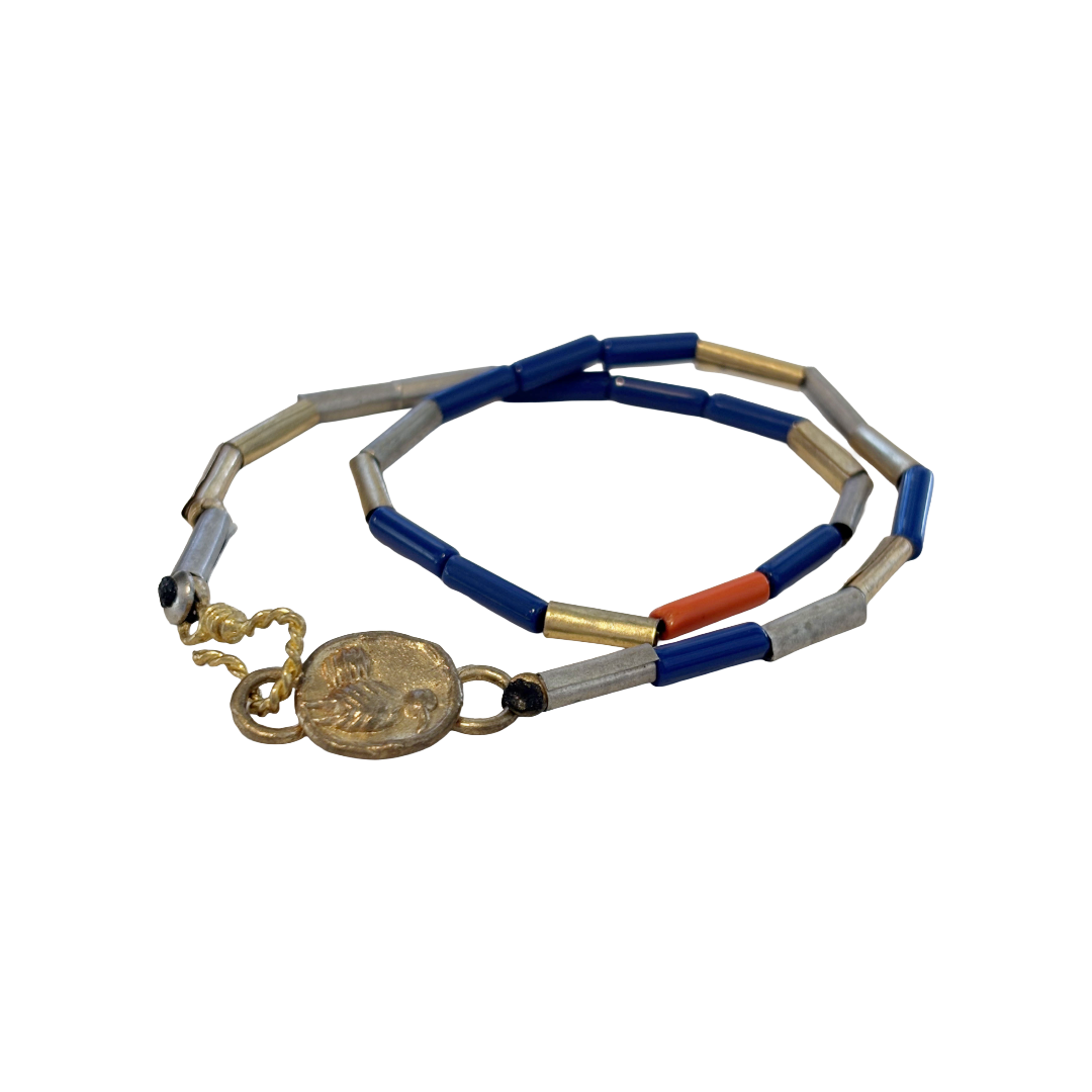 ARTIZ | Wrap Bead Bracelet’ | Lapiz lazuli, gemstone, metal + glass beads | bronze findings
