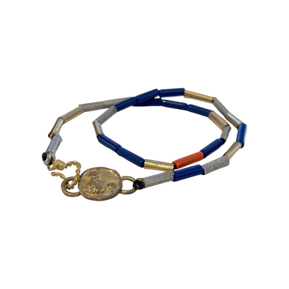 ARTIZ | Wrap Bead Bracelet’ | Lapiz lazuli, gemstone, metal + glass beads | bronze findings