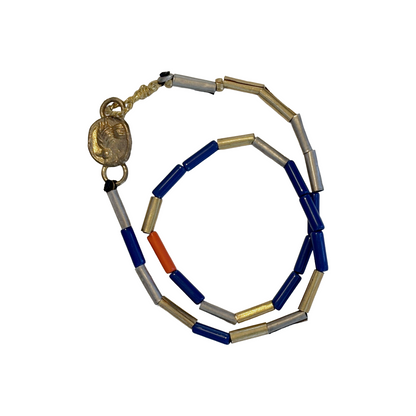 ARTIZ | Wrap Bead Bracelet’ | Lapiz lazuli, gemstone, metal + glass beads | bronze findings