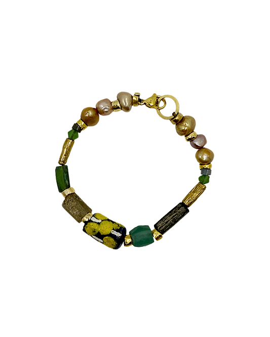 ARTIZ | 'Spring Bracelet’ No.4  | Ancient Roman glass / African beads / bronze / freshwater pearls