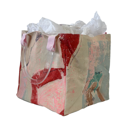 JULIE POULSEN | ‘Boat bag: Mini' (3) | Re-cycled painting / clear plastic handle | Small