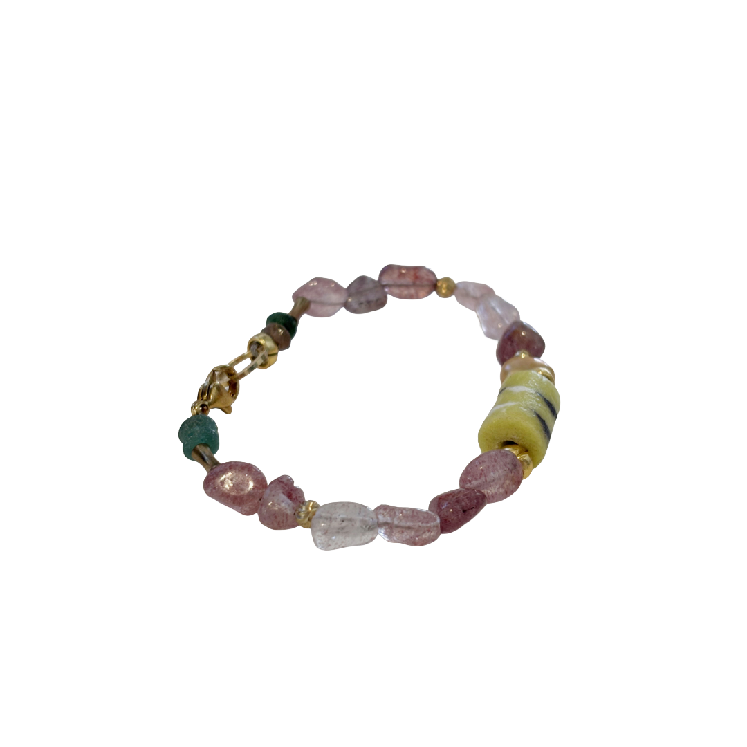 ARTIZ | 'Mixed Bead Bracelet’- Yellow Bead #1 | Garnet + glass beads | bronze findings