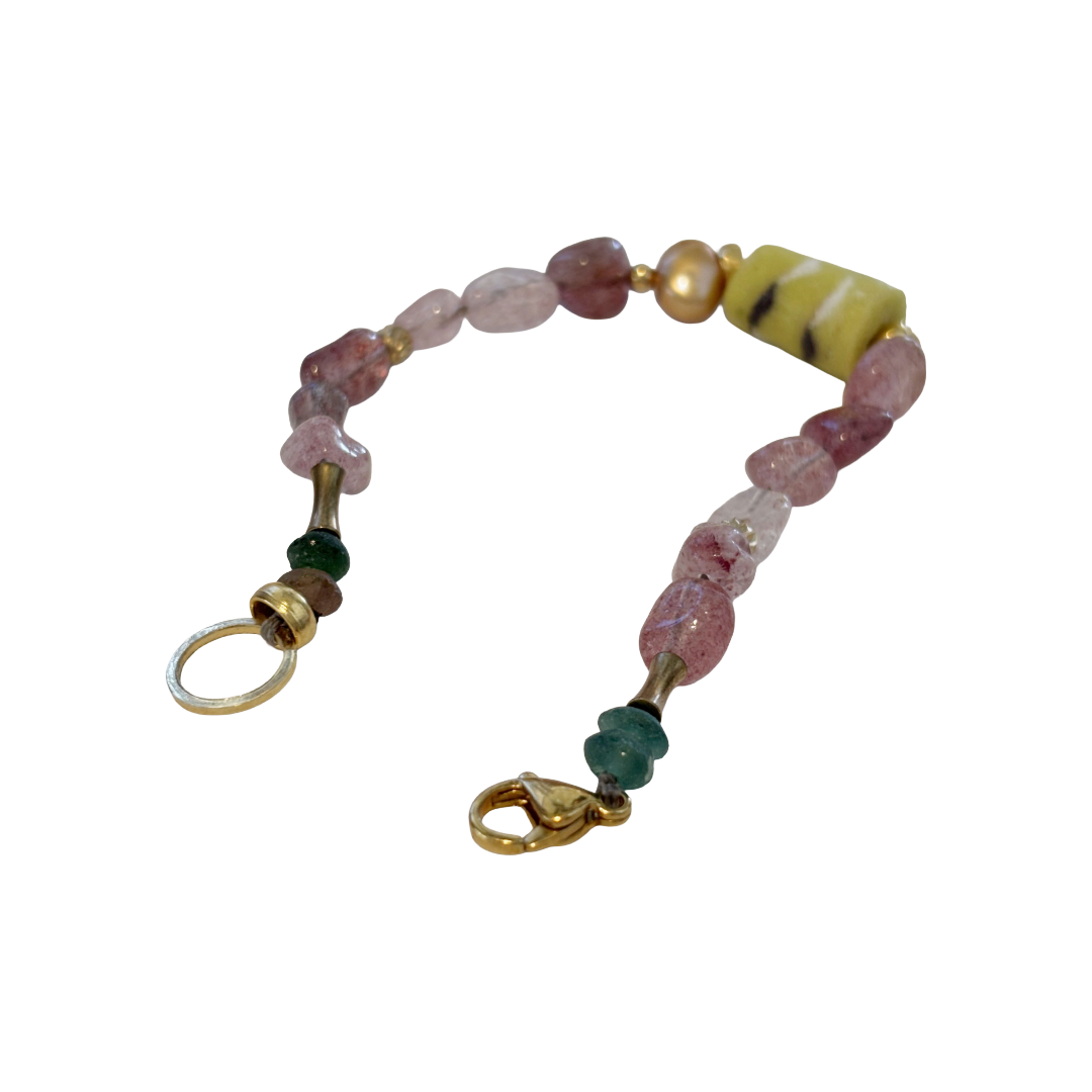 ARTIZ | 'Mixed Bead Bracelet’- Yellow Bead #1 | Garnet + glass beads | bronze findings
