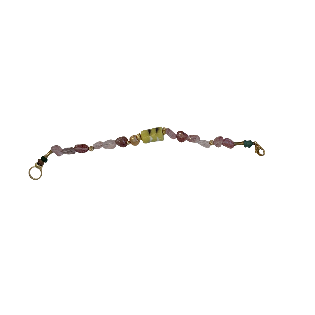 ARTIZ | 'Mixed Bead Bracelet’- Yellow Bead #1 | Garnet + glass beads | bronze findings