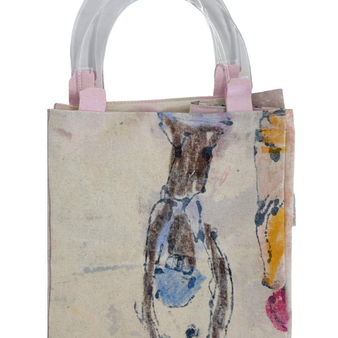JULIE POULSEN | ‘Boat bag: Mini' (2) | Re-cycled painting / clear plastic handle | Small
