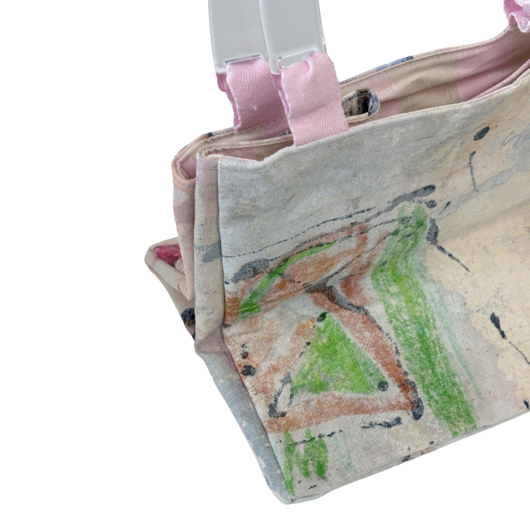 JULIE POULSEN | ‘Boat bag: Mini' (2) | Re-cycled painting / clear plastic handle | Small
