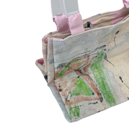 JULIE POULSEN | ‘Boat bag: Mini' (2) | Re-cycled painting / clear plastic handle | Small