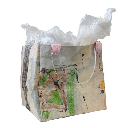 JULIE POULSEN | ‘Boat bag: Mini' (2) | Re-cycled painting / clear plastic handle | Small