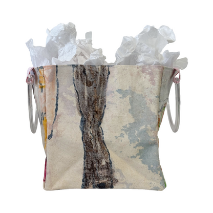 JULIE POULSEN | ‘Boat bag: Mini' (2) | Re-cycled painting / clear plastic handle | Small